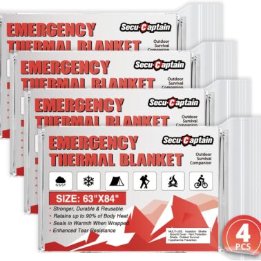 SecuCaptain Survival Emergency Thermal Blankets: Extra Large 84” x63” 4/10/25/30/50/75/100 PCS Space Mylar Blanket Kit for Outdoor Cold Winter Camping Hiking Car Bug Out Bag or First Aid